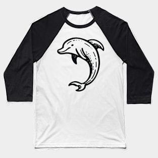 Stick Figure of a Dolphin in Black Ink Baseball T-Shirt